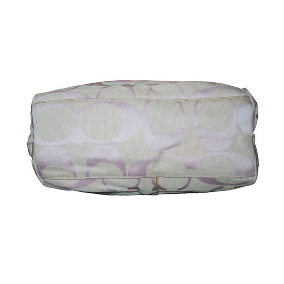 Coach Signature C Cream & Pink Stripe Canvas & Leather Tote Bag - Picture 5 of 13